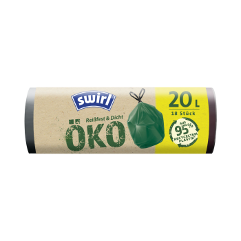 Swirl Öko-Müllbeutel Reißfest & Dicht 20 Liter, mit Zugband, dunkelgrün/blickdicht, aus 95 % Recyclingmaterial